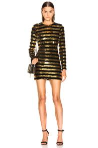 Rta Crystal Sequin Dress In Black,metallic,stripes