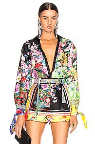 Versace Floral Print Top In Black,floral,paisley,yellow