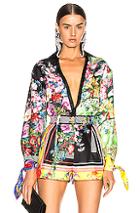 Versace Floral Print Top In Black,floral,paisley,yellow