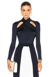 Cushnie Et Ochs Gloss Jersey Long Sleeve Top In Blue