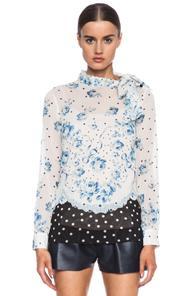 Red Valentino Roses & Polka Dot Print Silk Blouse In White,floral,geometric Print