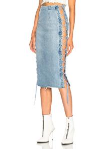 Grlfrnd For Fwrd Crystal Lace Up Skirt In Denim Light