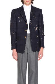 Thom Browne Tartan Check Embroidery Distressed Jacket In Blue