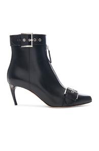 Alexander Mcqueen Ankle Strap Leather Booties In Black