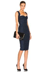Victoria Beckham Houndstooth Cami Dress In Blue,checkered & Plaid