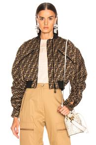 Fendi Ruched Logo Jacket In Brown
