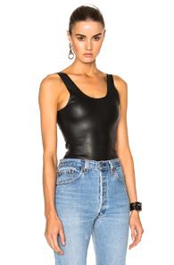 Sprwmn Leather Bodysuit In Black