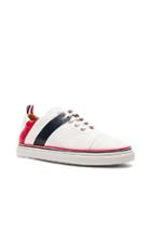 Thom Browne Pebble Grain & Calf Leather Straight Toe Cap Sneakers In White