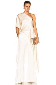 Rosetta Getty One Shoulder Bias Caftan Top In Neutrals