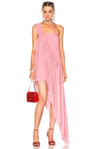 Ashish Beaded Asymmetrical Ruffle Dress In Pink