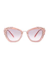 Miu Miu Embellished Cat Eye Sunglasses In Pink,metallics
