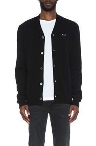 Comme Des Garcons Play Lambswool Cardigan With Black Emblem In Black