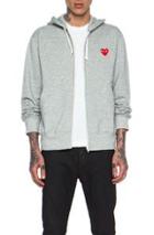 Comme Des Garcons Play Red Emblem Zip Cotton Hoodie In Gray