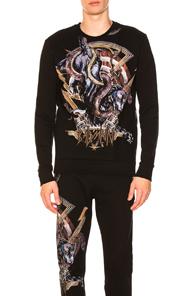 Balmain Panther Print Side Zip Crewneck In Black