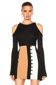David Koma Rib Knit Open Shoulder Long Sleeve Pullover In Black