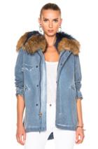 Mr & Mrs Italy Denim Mini Parka Jacket With Raccoon Fur In Blue