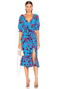 Saloni Olivia Dress In Blue,floral