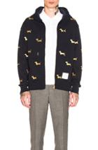 Thom Browne Hector Embroidered Zip Up Hoodie In Abstract,blue