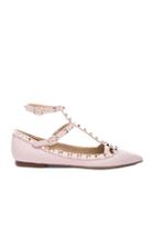 Valentino Rockstud Leather Cage Flats In Pink