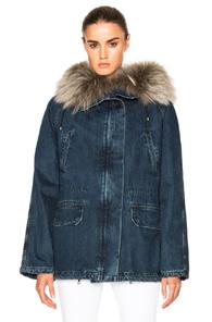 Army By Yves Salomon Denim Parka Jacket In Blue