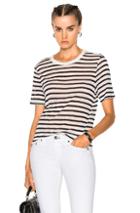 T By Alexander Wang Rayon Linen Stripe Short Sleeve Cropped Tee In Black,stripes,white