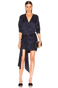 Michelle Mason Long Sleeve Wrap Dress In Blue,stripes