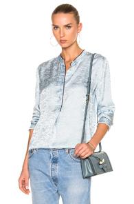 Raquel Allegra Silk Damask Henley In Blue