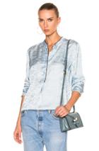 Raquel Allegra Silk Damask Henley In Blue