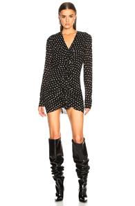 Saint Laurent Polka Dot Ruffle Front Dress In Black,geometric Print