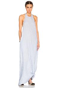 Baja East Cotton Stripe Maxi Halter Dress In Blue,stripes