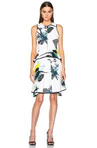 Proenza Schouler Printed Viscose Georgette Waisted Dress In White,floral,green,blue