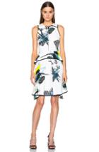 Proenza Schouler Printed Viscose Georgette Waisted Dress In White,floral,green,blue