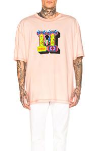 Maison Margiela Fade Garment Dye Graphic Tee In Orange,pink