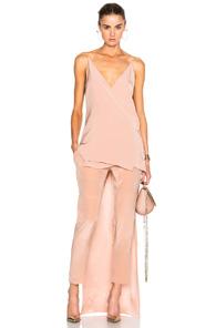 Juan Carlos Obando Rosewood Crepe Back Satin Mirrored Deep V-neck Top In Pink