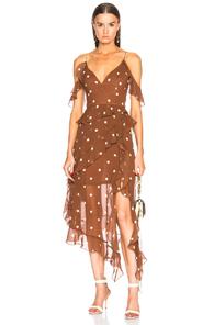 Nicholas Cold Shoulder Dress In Brown,geometric Print