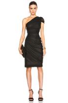 J. Mendel One Shoulder Draped Dress In Black