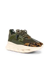 Versace Chain Reaction Sneakers In Animal Print,green