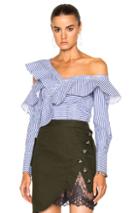 Self-portrait Striped Frill Shirt In Blue,stripes,white