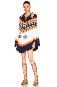 Saint Laurent Fair Isle Jacquard Poncho In Abstract,geometric Print,white