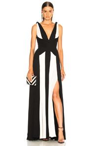 Zuhair Murad Draped Sleeveless Gown In Black,stripes,white