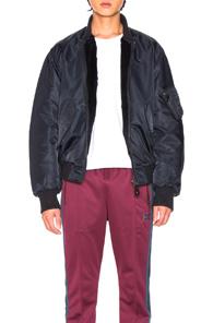 Yves Salomon Nylon Bomber With Sheared Rabbit In Blue