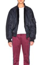 Yves Salomon Nylon Bomber With Sheared Rabbit In Blue