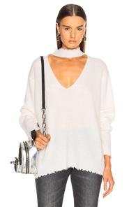 R13 Choker V Neck Sweater In White