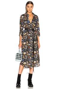R13 3/4 Sleeve Cowboy Dress In Black,floral