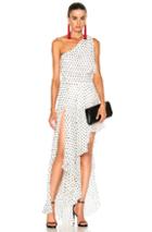 Saint Laurent Georgette One Shoulder Asymmetrical Dress In Geometric Print,white