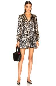 Ganni Blakely Silk Dress In Animal Print,neutral