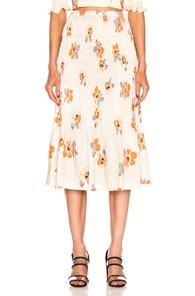 Nicholas Smocked Skirt In Floral,neutral