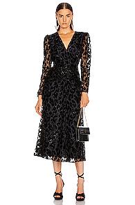 Self-portrait Metallic Leopard Midi Dress In Animal Print,black