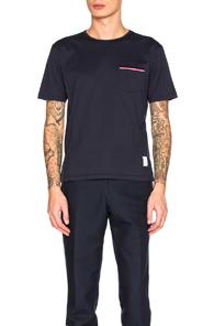 Thom Browne Jersey Cotton Short Sleeve Pocket Tee In Blue