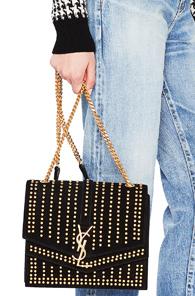 Saint Laurent Medium Studded Monogramme Sulpice Chain Bag In Black